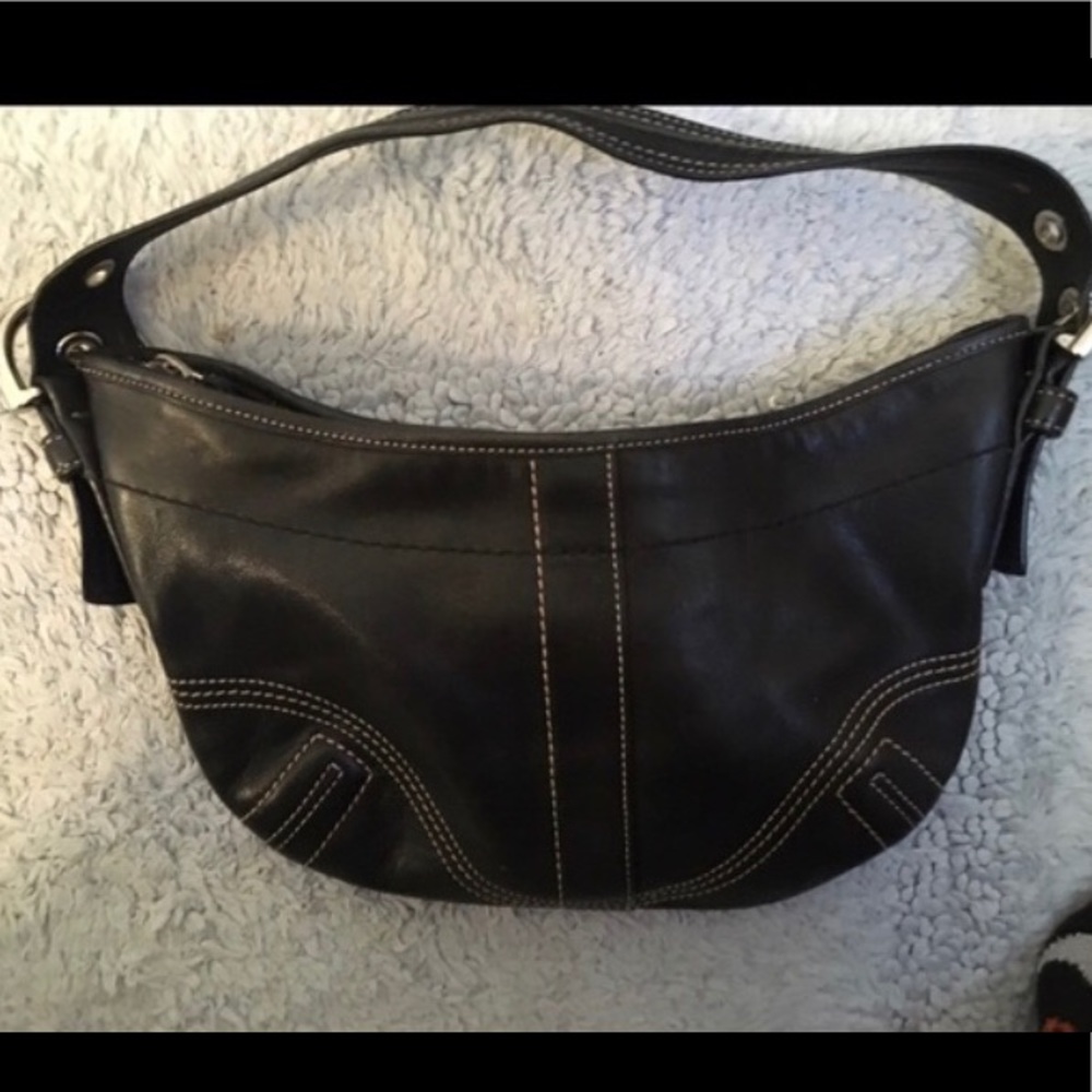 Black leather coach hobo
